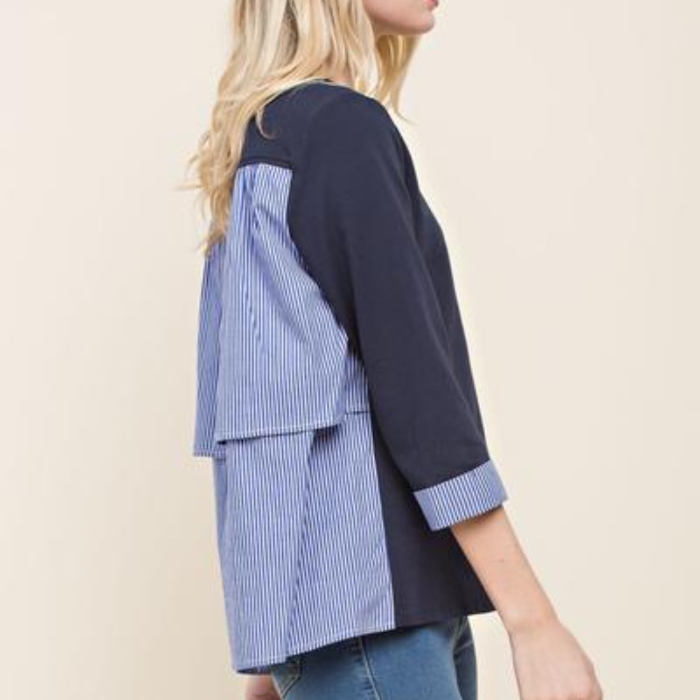 Paisley Ruffle Back Striped Blouse
